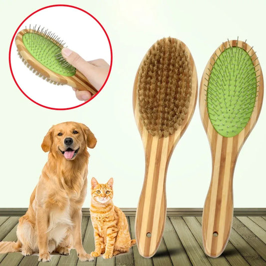 Bamboo Double-Sided Pet Grooming Brush for Dogs & Cats