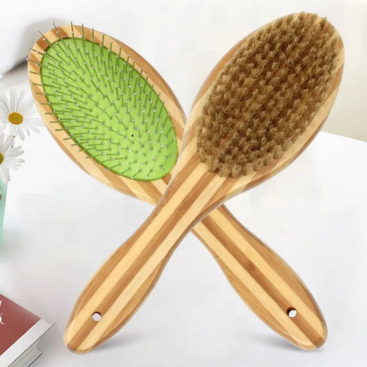 Bamboo Double-Sided Pet Grooming Brush for Dogs & Cats