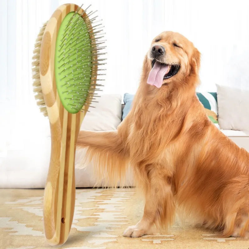 Bamboo Double-Sided Pet Grooming Brush for Dogs & Cats